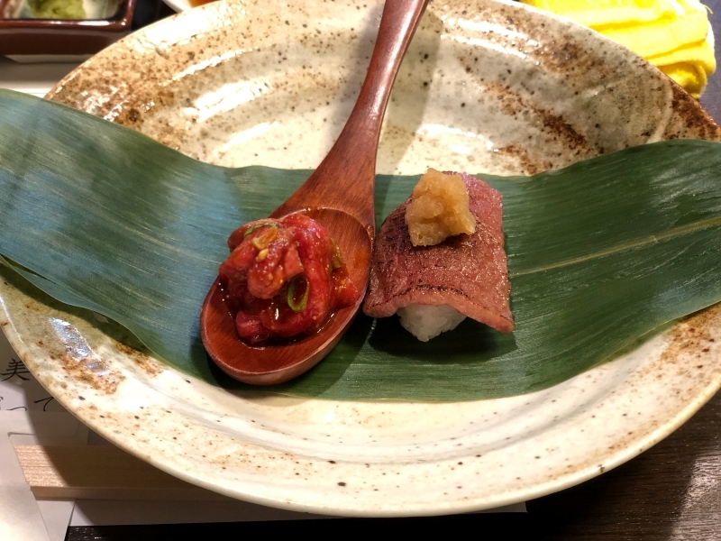 肉寿司と一口ユッケ